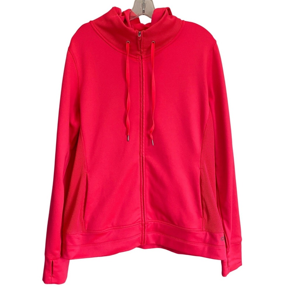 GapFit Womens XL Pink Red Full Zip Hoodie Thumbhole Athletic Jacket Funnel Neck